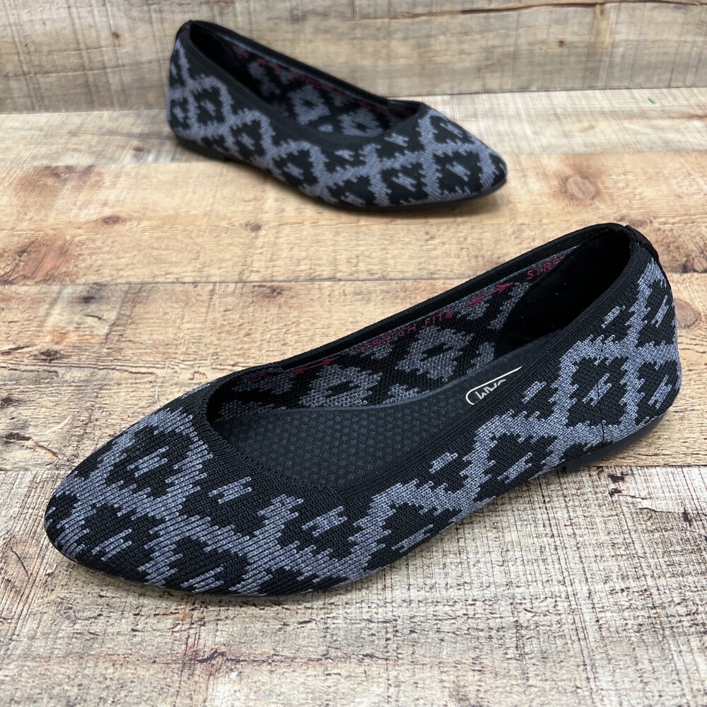 Skechers Air Cooled Memory Foam Womens Pointed Toe Knit Flats Comfort Size 7
